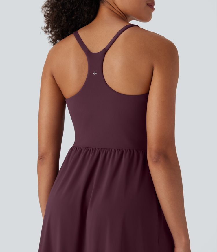 SoftlyZero™ Airy Racerback Cool Touch Casual Slip Dress with Pockets D-F Cups