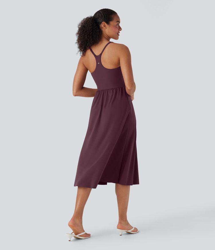 Softlyzero™ Airy Racerback Split Cool Touch Casual Slip Dress with Pockets-D/DD/DDD/F Cups