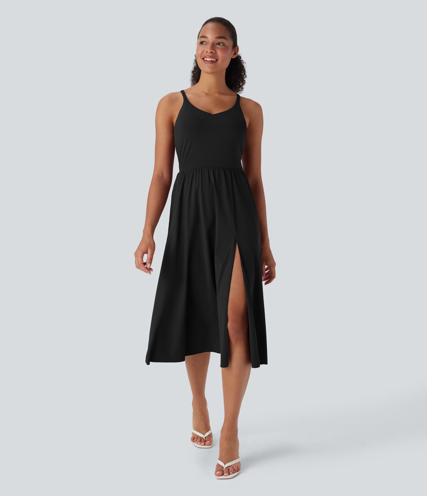 SoftlyZero™ Airy Racerback Cool Touch Casual Slip Dress with Pockets D-F Cups