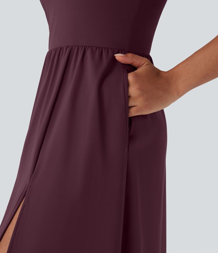 SoftlyZero™ Airy Racerback Cool Touch Casual Slip Dress with Pockets D-F Cups