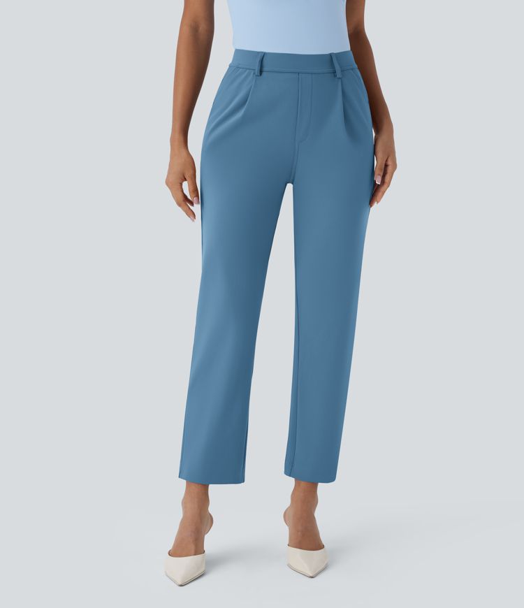  High Waisted Side Pocket Ankle Length Tapered Work Pants