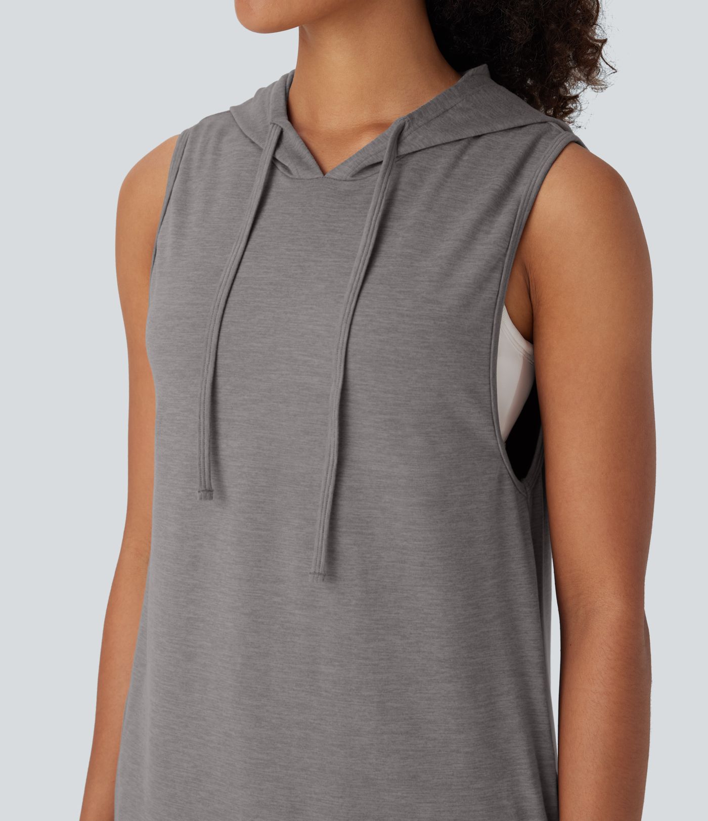 Hooded Drawstring Sleeveless Straight Mini Casual Dress with Pockets