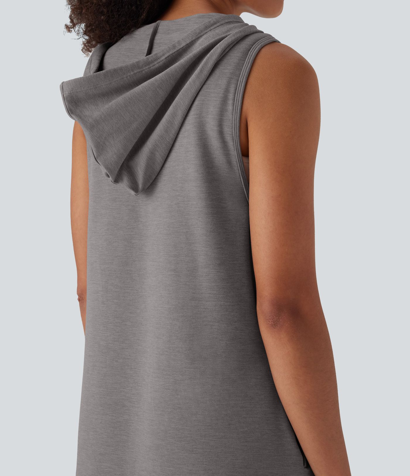 Hooded Drawstring Sleeveless Straight Mini Casual Dress with Pockets