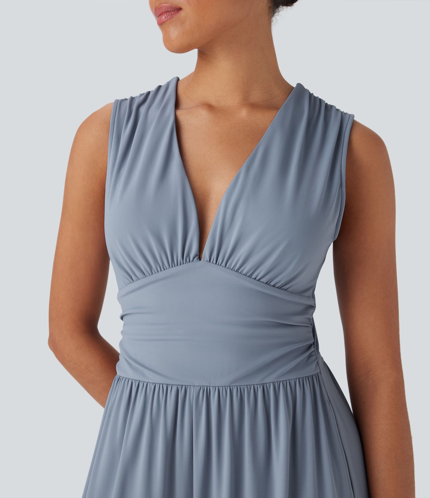 Softlyzero™ Airy V Neck Sleeveless Ruched Side Pocket Invisible Zipper  Casual Jumpsuit-Easy Peezy