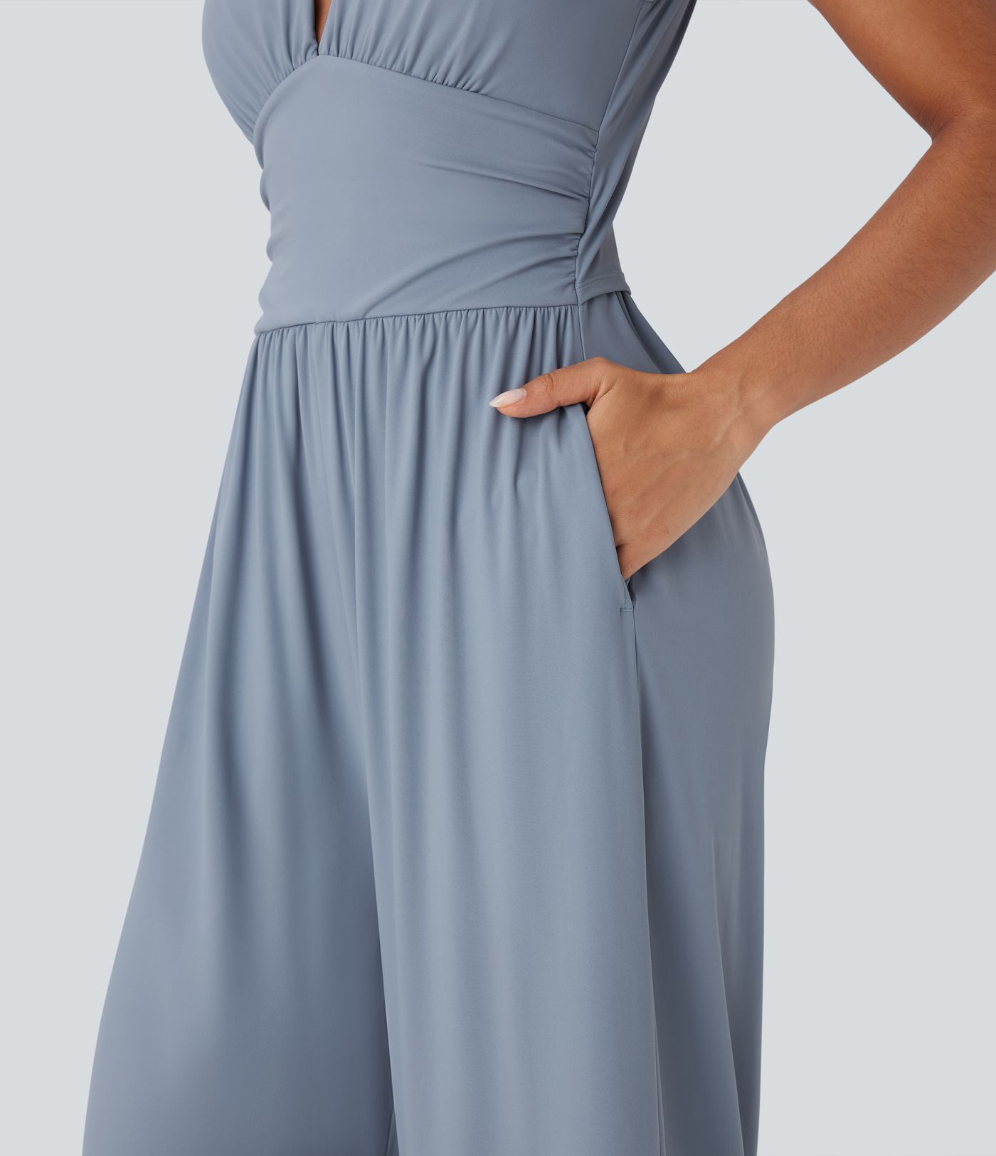 Softlyzero™ Airy V Neck Sleeveless Ruched Side Pocket Invisible Zipper  Casual Jumpsuit-Easy Peezy