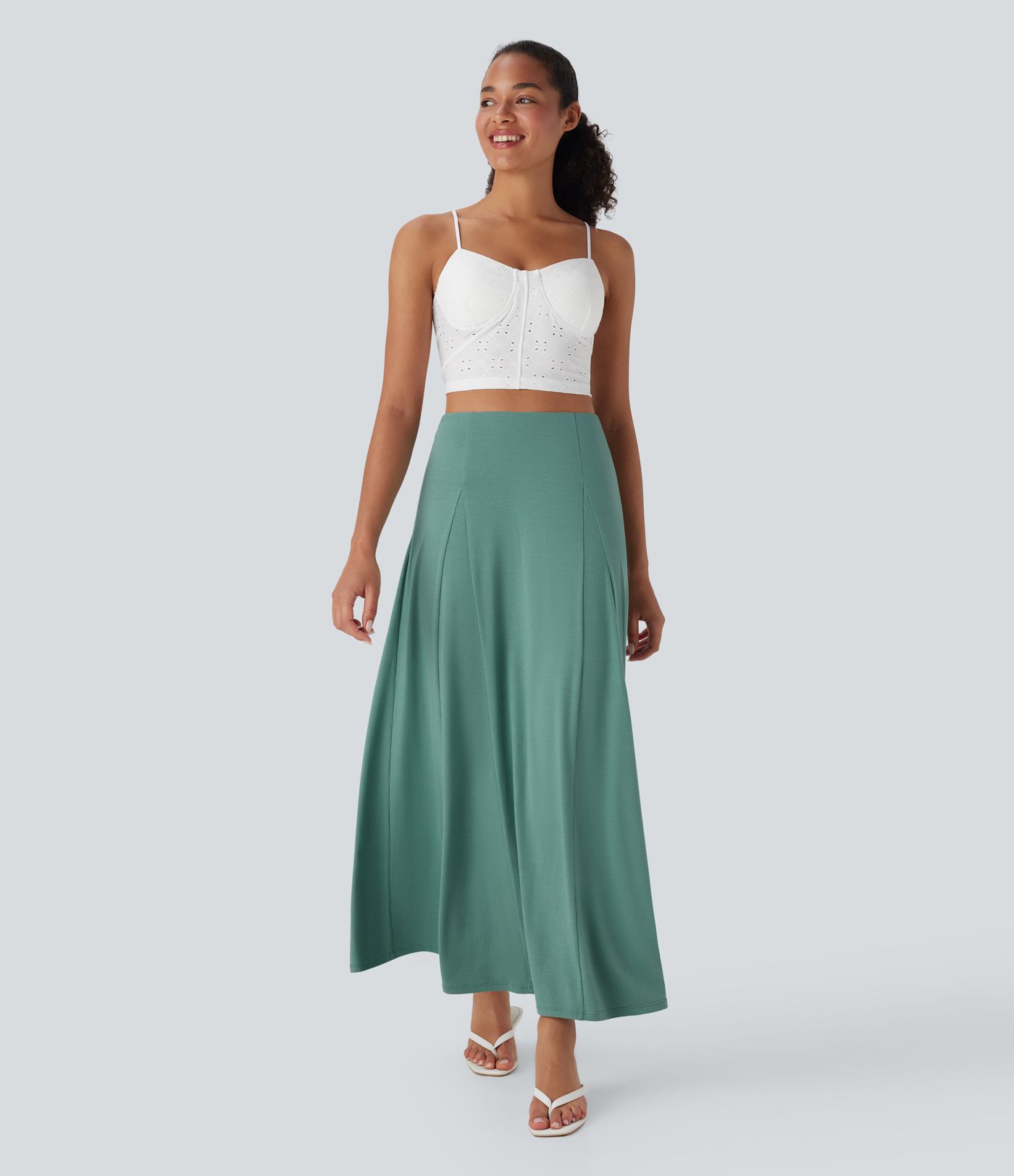 High Waisted Side Zipper Maxi Casual Flare Skirt