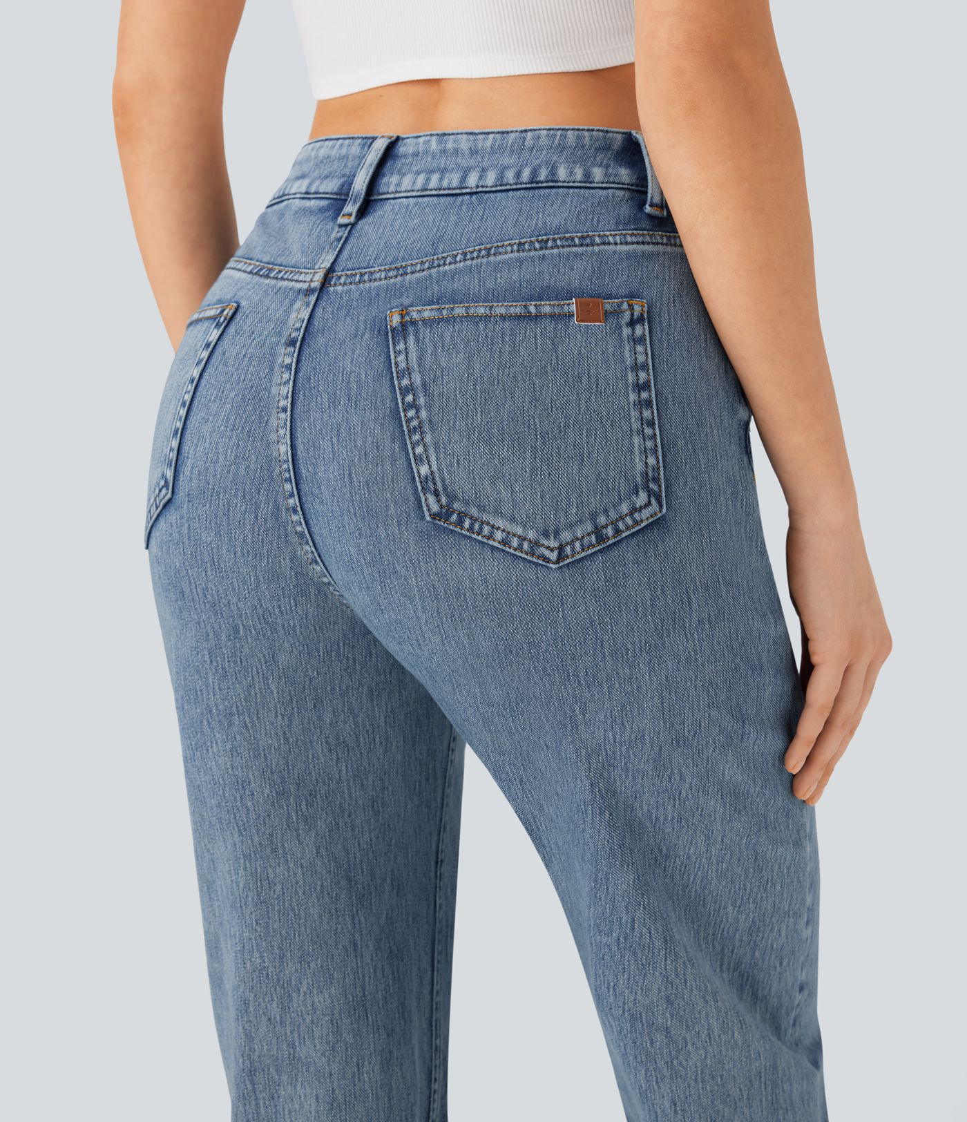Halara Flex™ High Waisted Zipper Pockets Straight Leg Casual Jeans