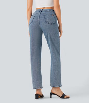 Halara Flex™ High Waisted Zipper Pockets Straight Leg Casual Jeans