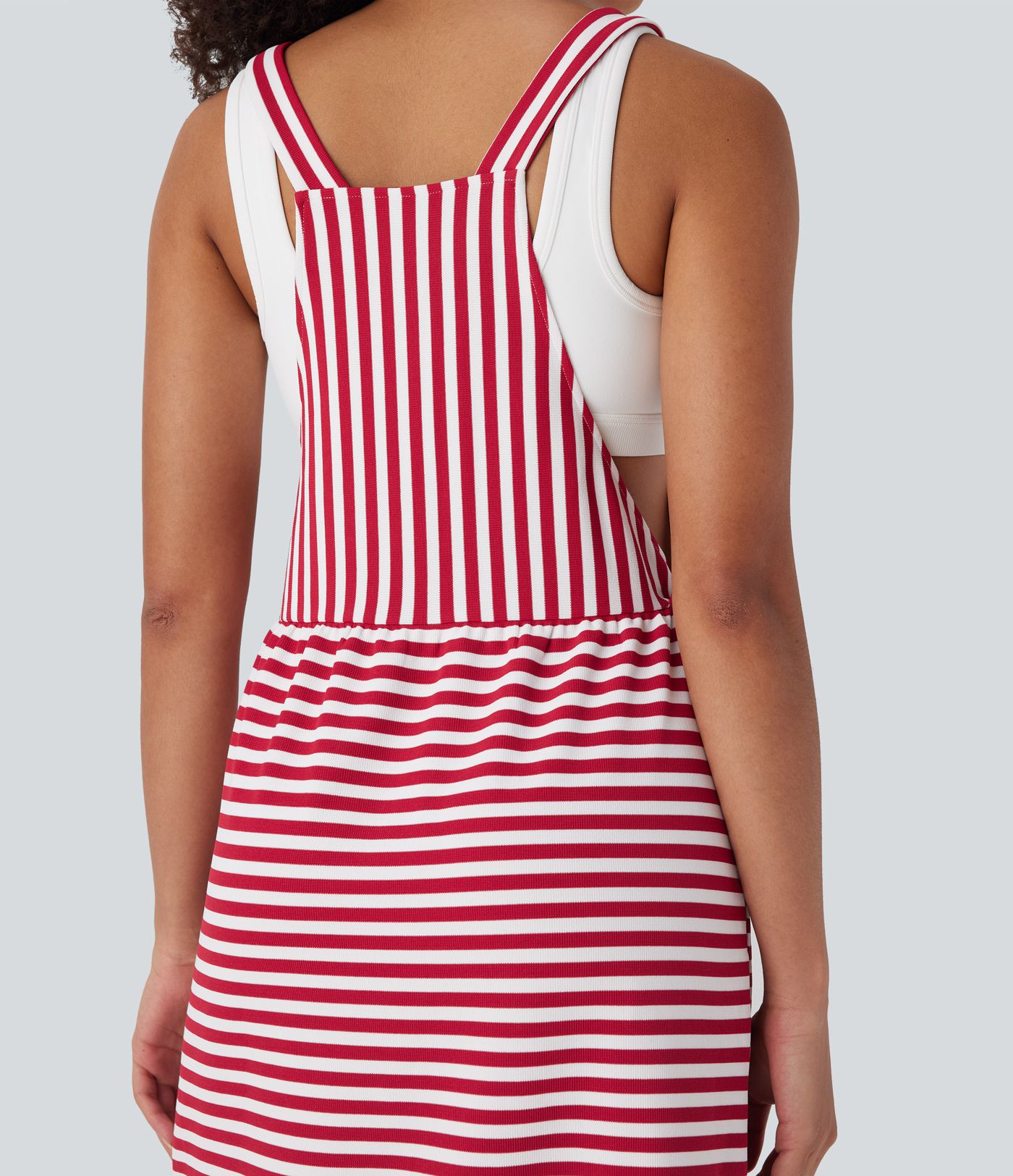 Pockets Stripe Waffle Casual Pinafore Dress