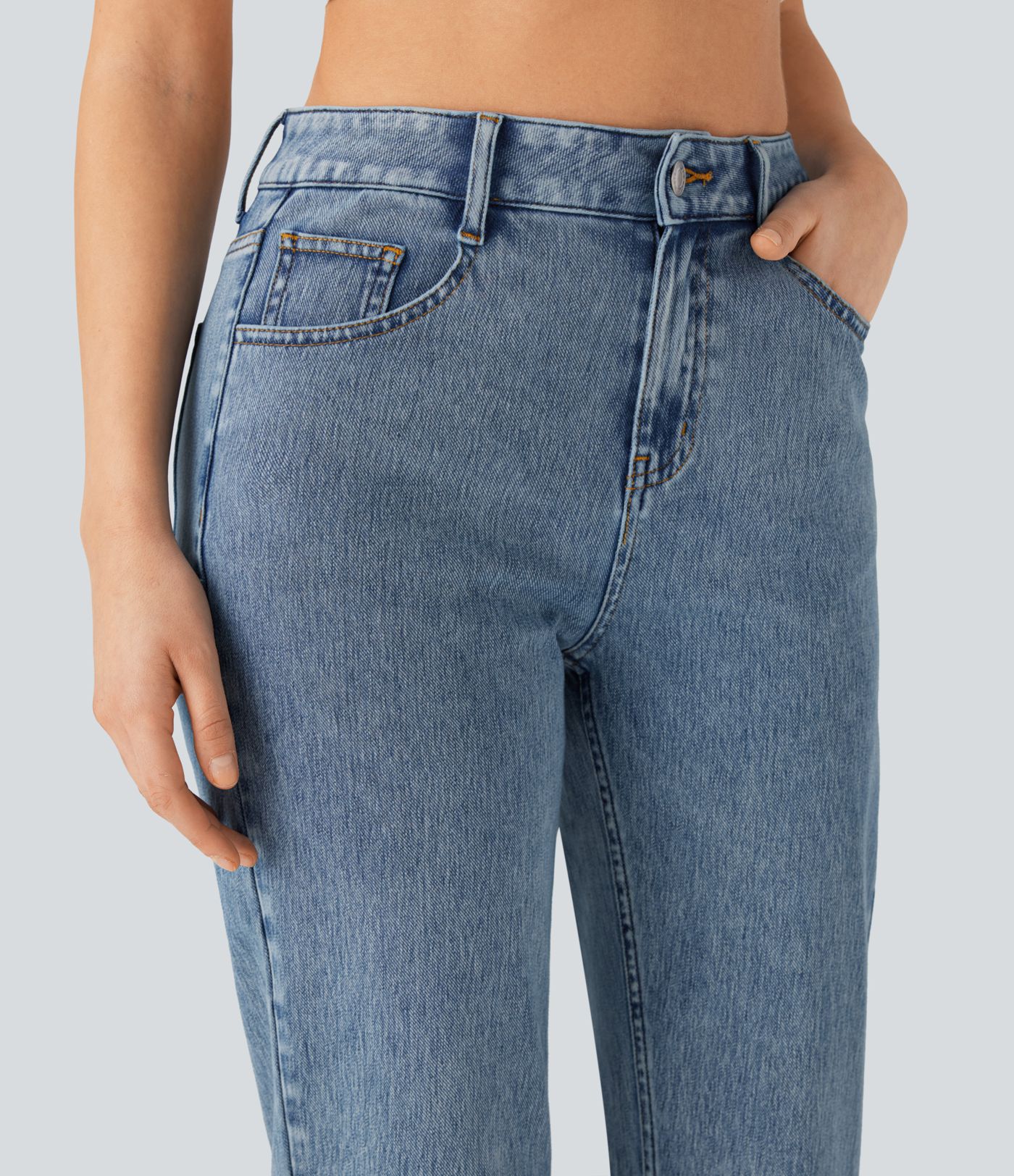 Halara Flex™ High Waisted Zipper Pockets Straight Leg Casual Jeans