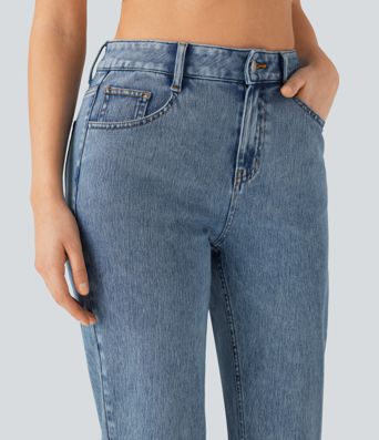 Halara Flex™ High Waisted Zipper Pockets Straight Leg Casual Jeans