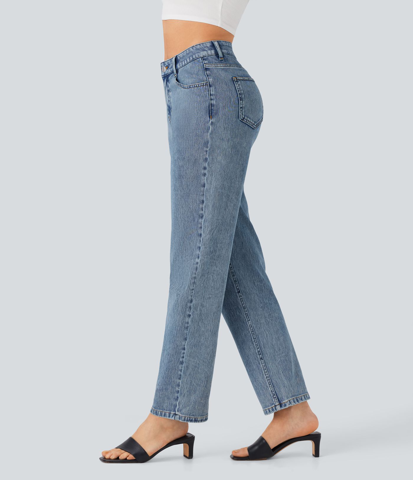 Halara Flex™ High Waisted Zipper Pockets Straight Leg Casual Jeans