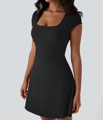SoftlyZero™ Plush Squzre Neck Corset 2-in-1 Mini Casual Dress with Pocket