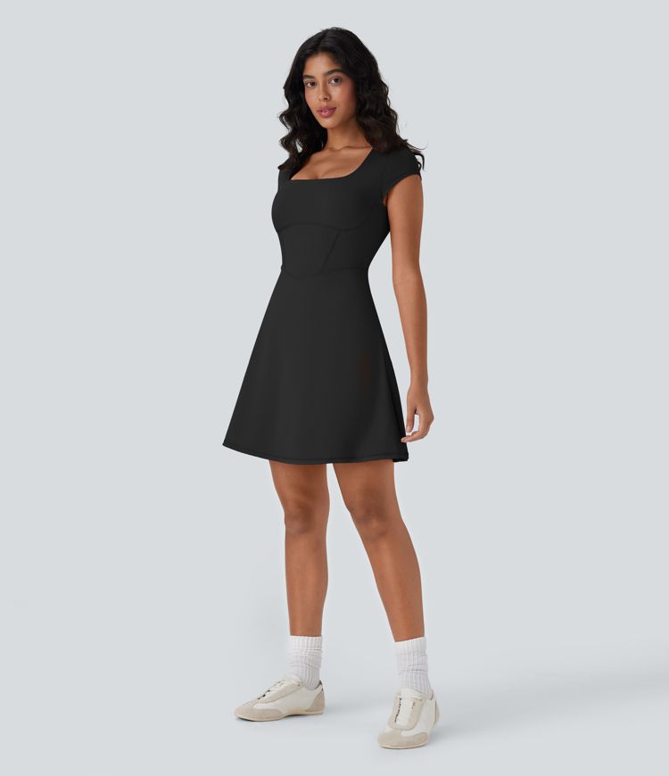 SoftlyZero™ Plush Squzre Neck Corset 2-in-1 Mini Casual Dress with Pocket