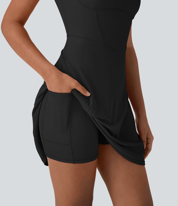 SoftlyZero™ Plush Squzre Neck Corset 2-in-1 Mini Casual Dress with Pocket