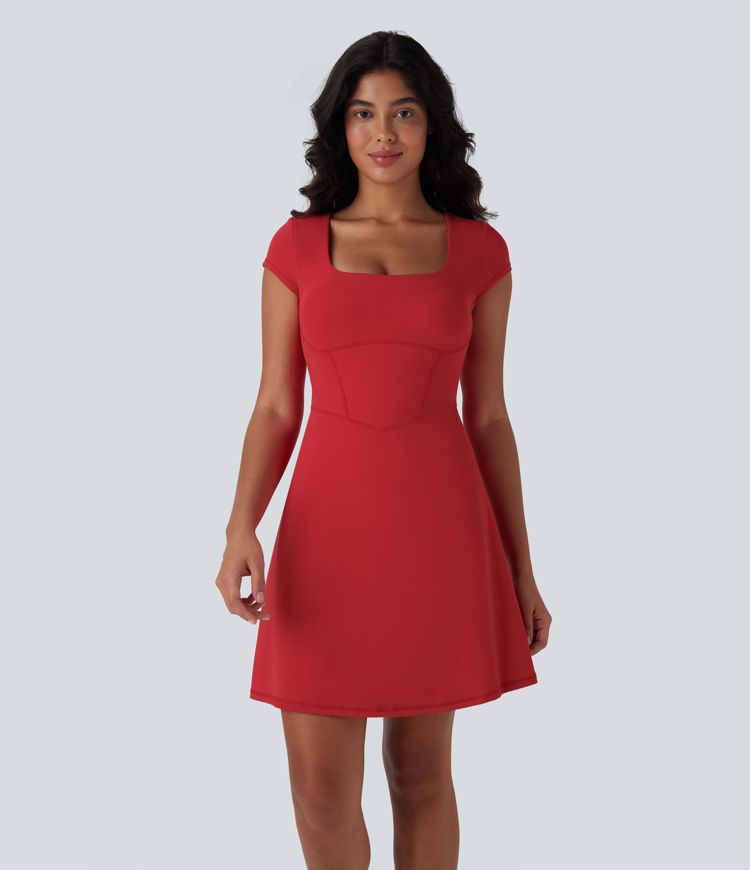 Softlyzero™ Plush Squzre Neck Corset 2-in-1 Mini Casual Dress with Pocket