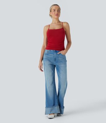 Ruched Built-in Bra Casual Cami Top