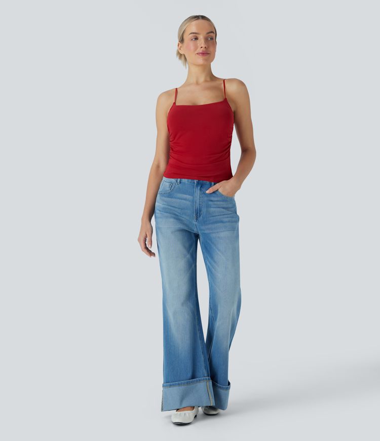 Ruched Built-in Bra Casual Cami Top
