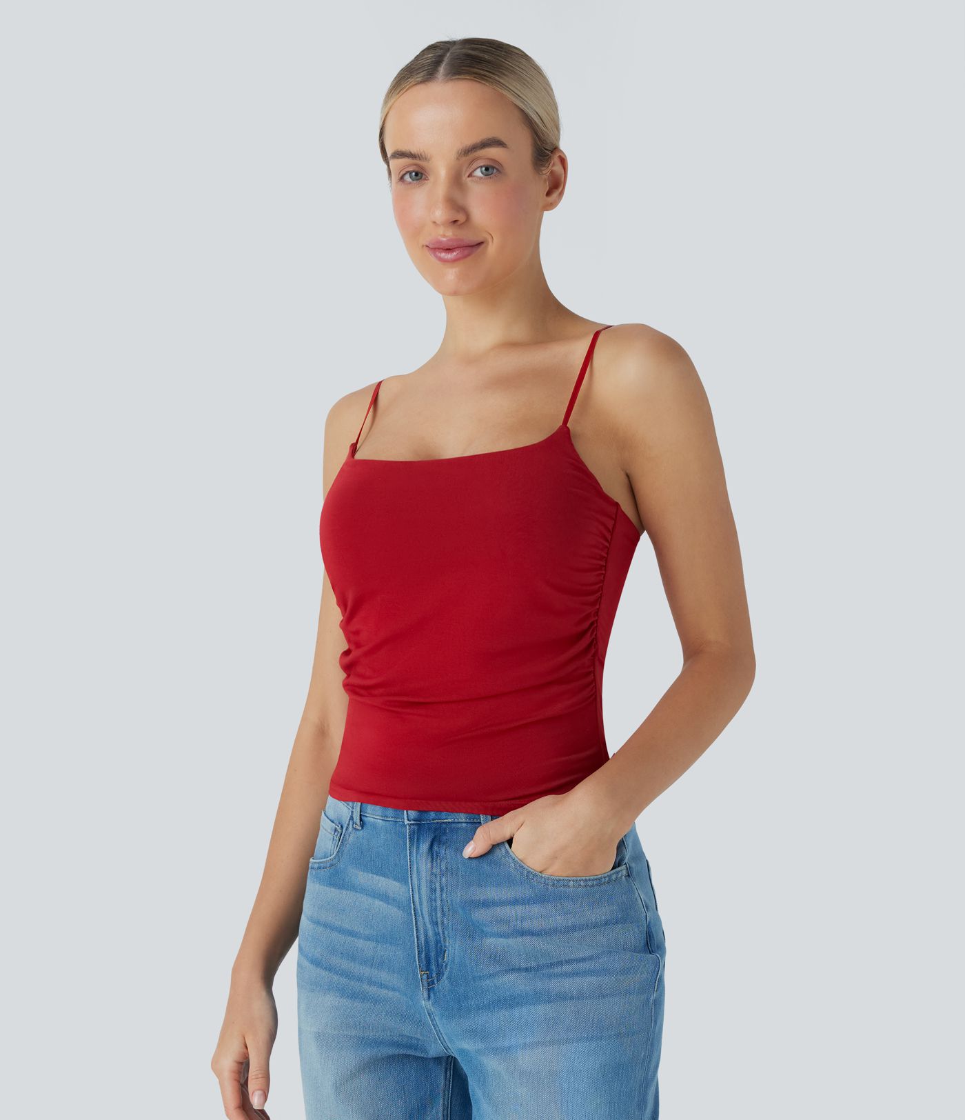 Ruched Built-in Bra Casual Cami Top
