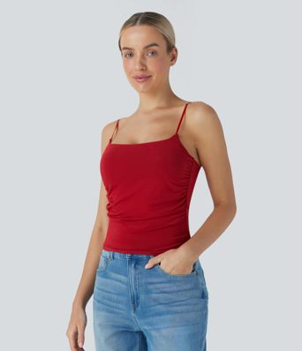 Ruched Built-in Bra Casual Cami Top
