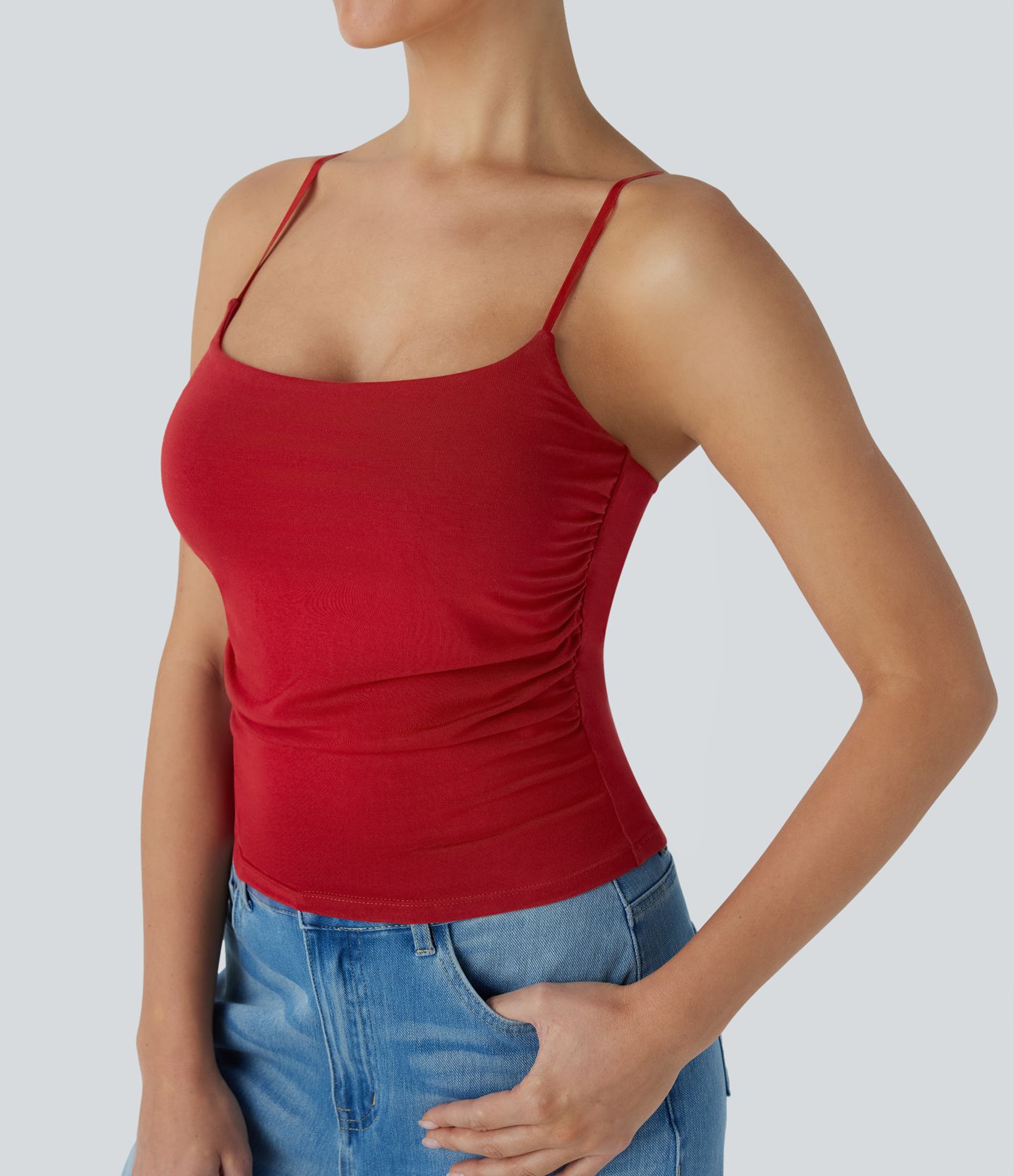 Ruched Built-in Bra Casual Cami Top
