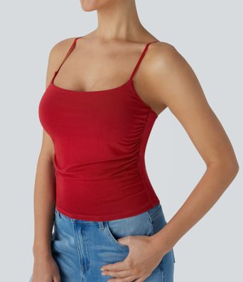 Ruched Built-in Bra Casual Cami Top