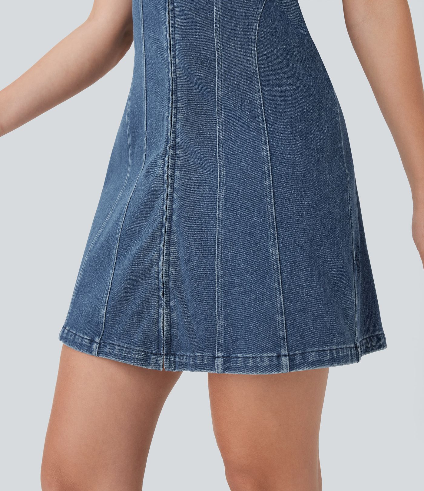 Halara Flex™ Square Neck Short Sleeve Zipper Denim Mini Casual Dress