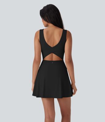 SoftlyZero™ Airy U Neck 2-in-1 Pocket Mini Cool Touch Dance Active Dress-Easy Peezy