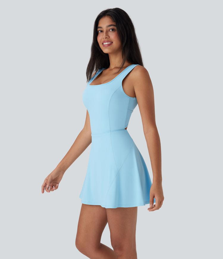 SoftlyZero™ Airy U Neck 2-in-1 Pocket Mini Cool Touch Dance Active Dress-Easy Peezy