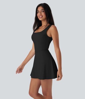 SoftlyZero™ Airy U Neck 2-in-1 Pocket Mini Cool Touch Dance Active Dress-Easy Peezy