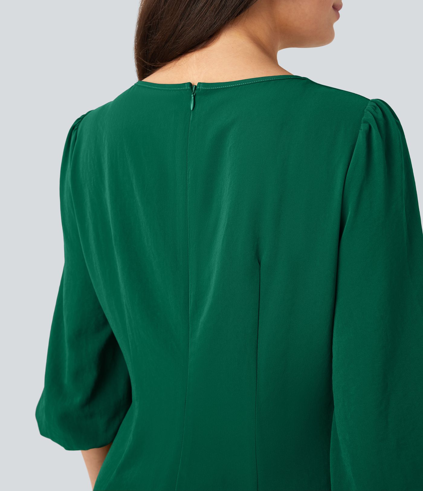 Round Neck Puff Sleeve Mini Work Linen-Feel Dress