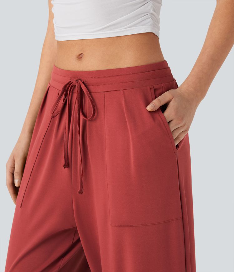 Mid Rise Drawstring Casual Tapered Pants with Pockets