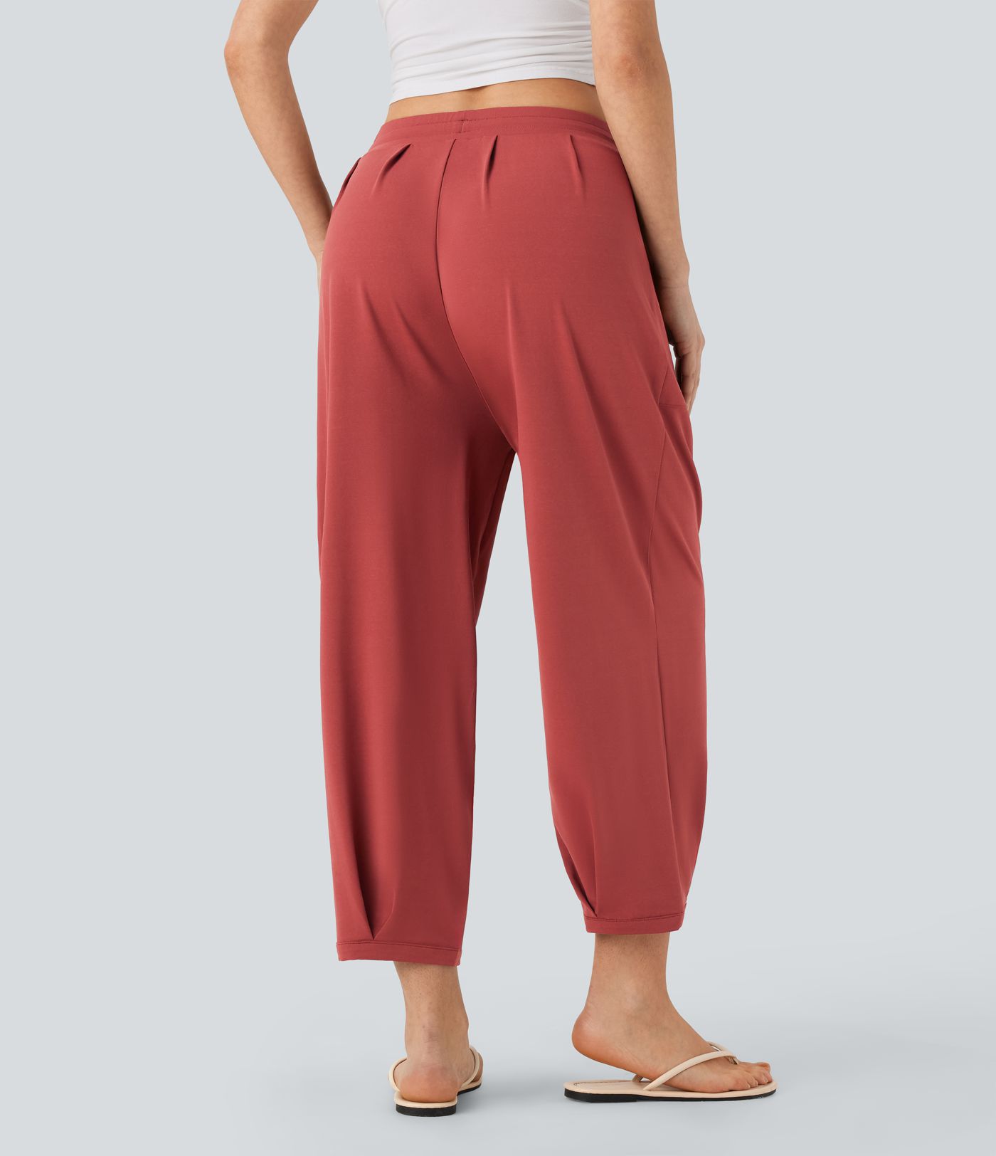 Mid Rise Drawstring Casual Tapered Pants with Pockets