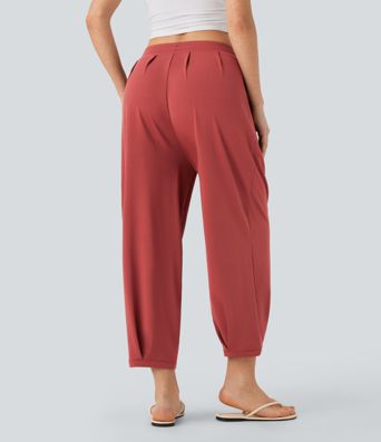 Mid Rise Drawstring Casual Tapered Pants with Pockets