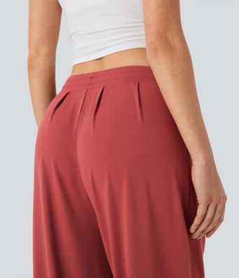 Mid Rise Drawstring Casual Tapered Pants with Pockets