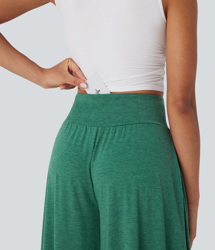 High Waisted Ruffle Hem Casual Pants with Pockets