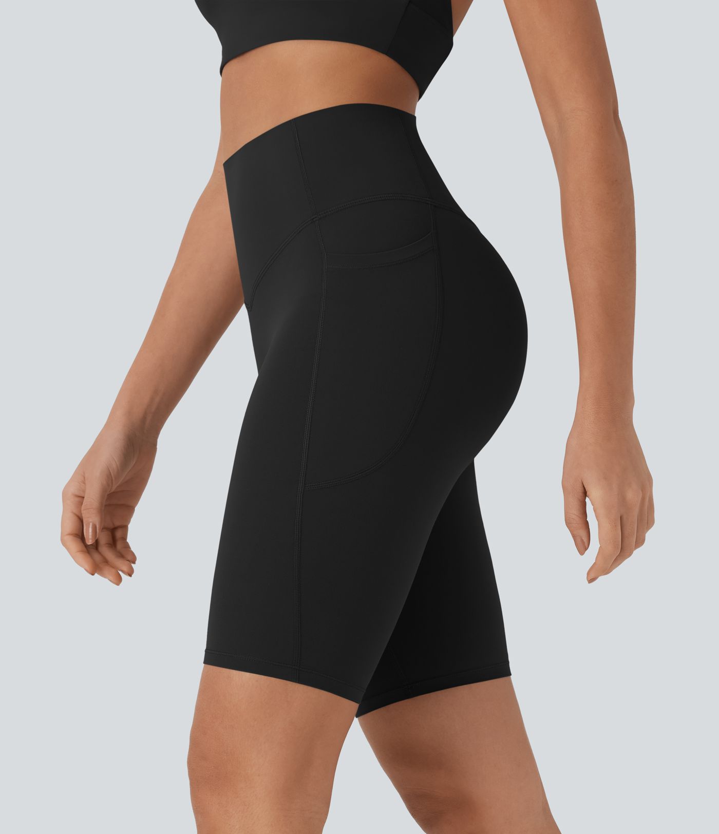 Halara UltraSculpt™ SoCinched Short de Cycliste Taille Haute avec Contrôle du Ventre et Poches, 9 pouces