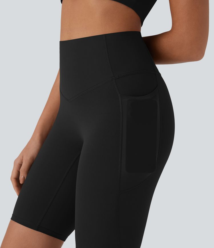 Halara UltraSculpt™ SoCinched Short de Cycliste Taille Haute avec Contrôle du Ventre et Poches, 9 pouces