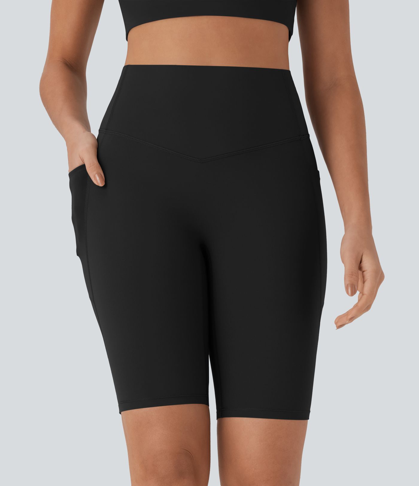 Halara UltraSculpt™ SoCinched Short de Cycliste Taille Haute avec Contrôle du Ventre et Poches, 9 pouces