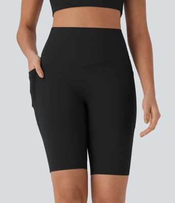 Halara UltraSculpt™ SoCinched Short de Cycliste Taille Haute avec Contrôle du Ventre et Poches, 9 pouces