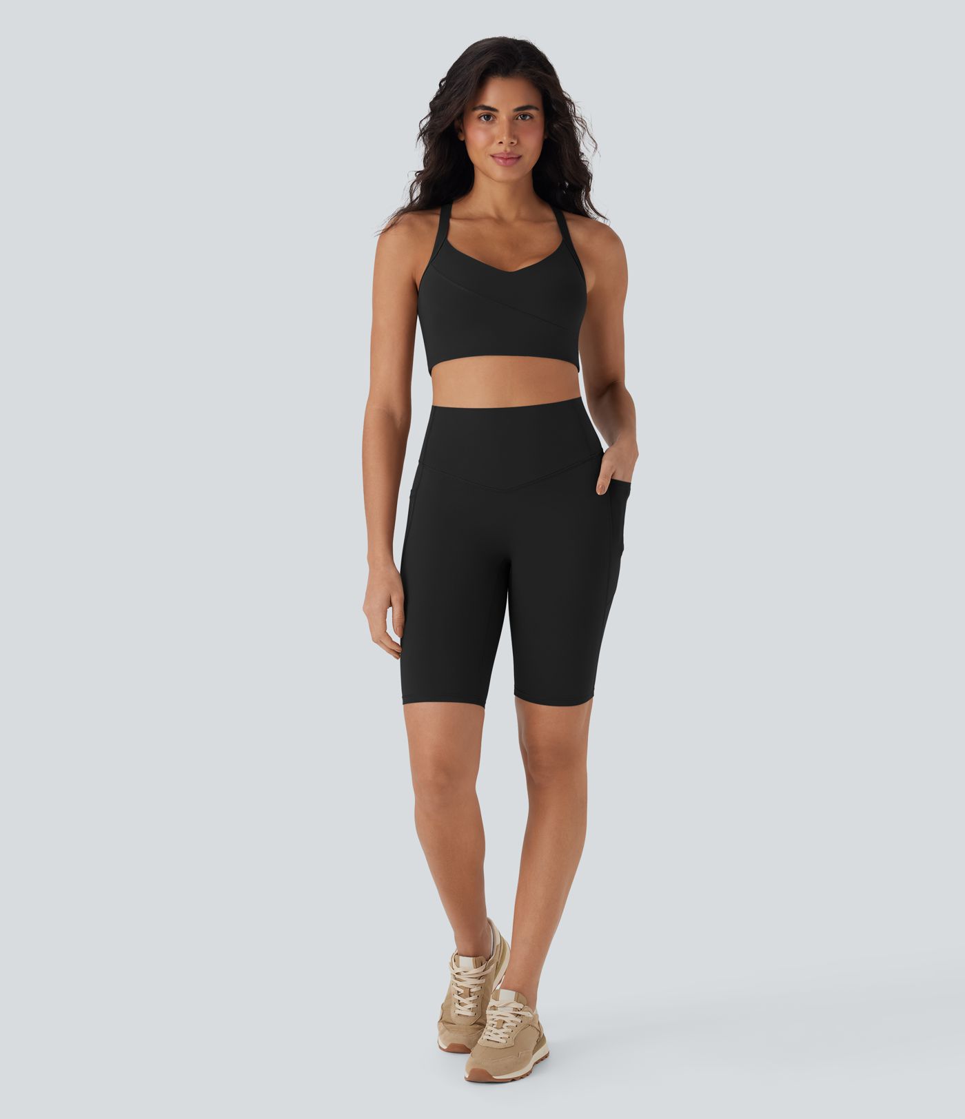 Halara UltraSculpt™ SoCinched Short de Cycliste Taille Haute avec Contrôle du Ventre et Poches, 9 pouces