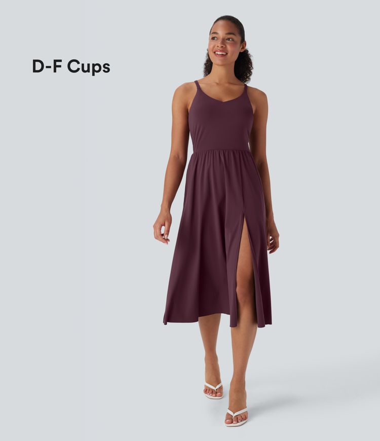 Softlyzero™ Airy Racerback Split Cool Touch Casual Slip Dress with Pockets-D/DD/DDD/F Cups