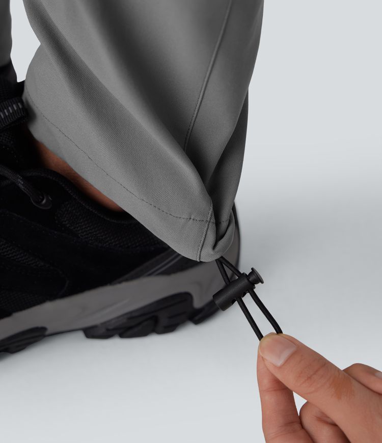 Water Repellent High Waisted Contrast Mesh Adjustable Hem Straight Leg Twill Hiking Cargo Pants with Pockets