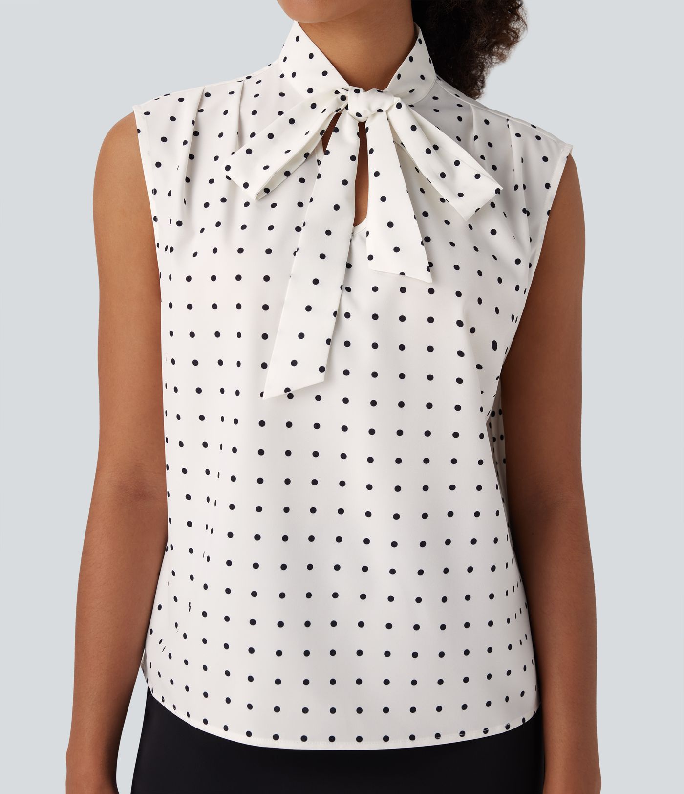 Tie Front Sleeveless Polka Dot Work Shirt
