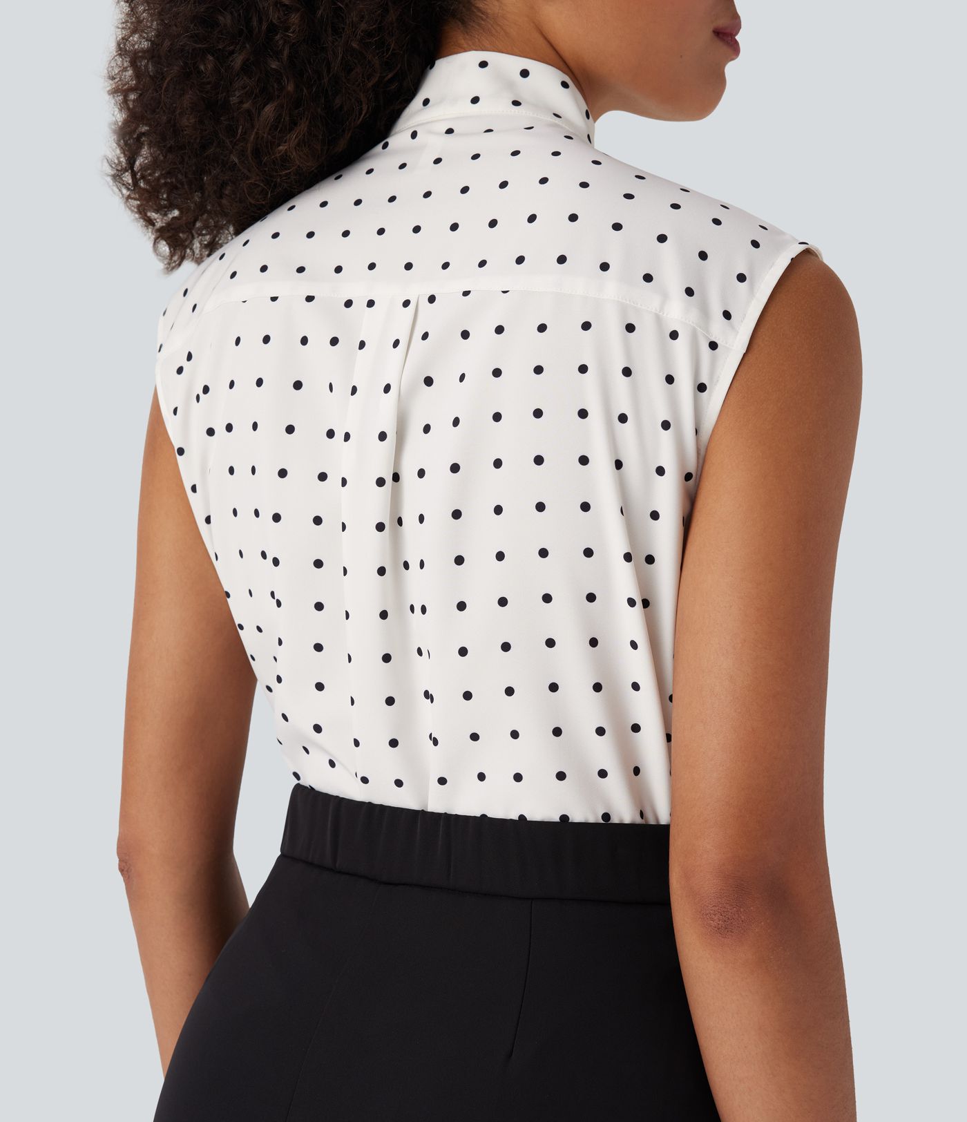 Tie Front Sleeveless Polka Dot Work Shirt