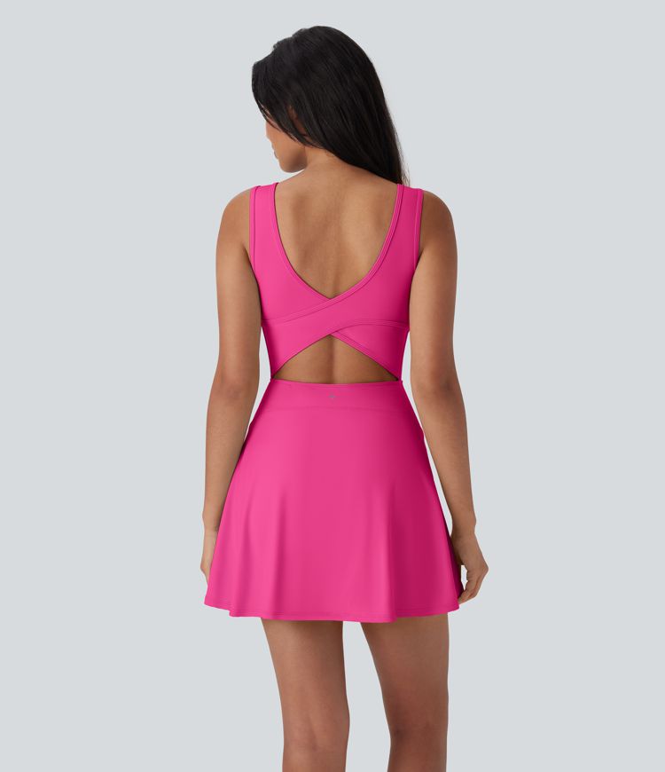Softlyzero™ Airy Backless Crisscross U Neck 2-in-1 Side Pocket Mini Cool Touch Dance Active Dress-Easy Peezy
