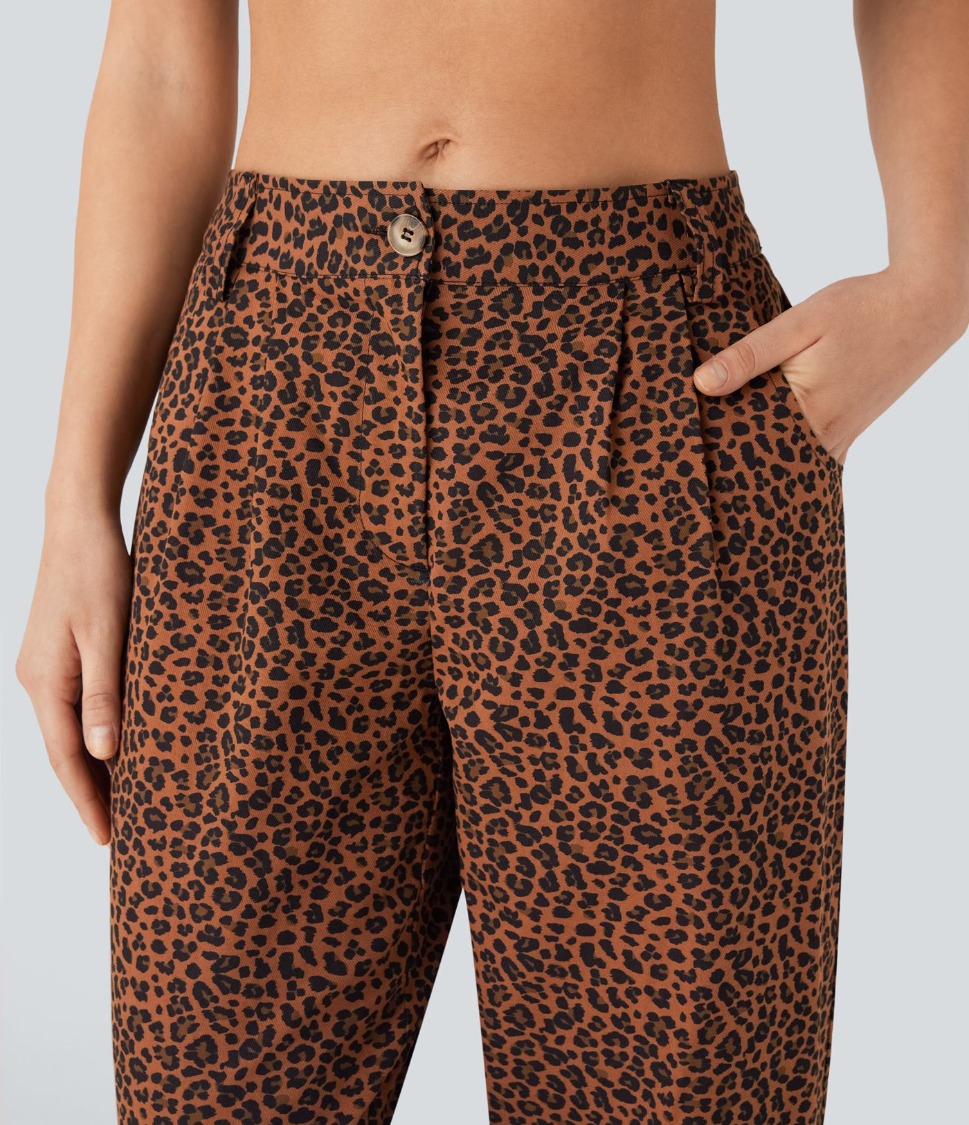 Joggers casuales de algodón con estampado de leopardo y tiro medio con bolsillos