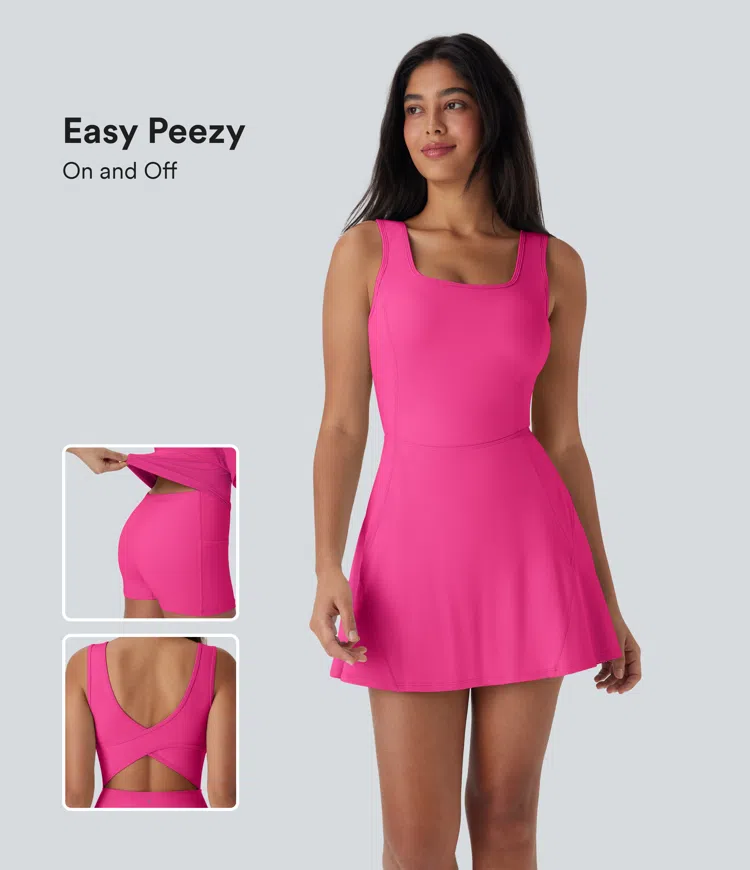 SoftlyZero™ Airy U Neck 2-in-1 Pocket Mini Cool Touch Dance Active Dress-Easy Peezy