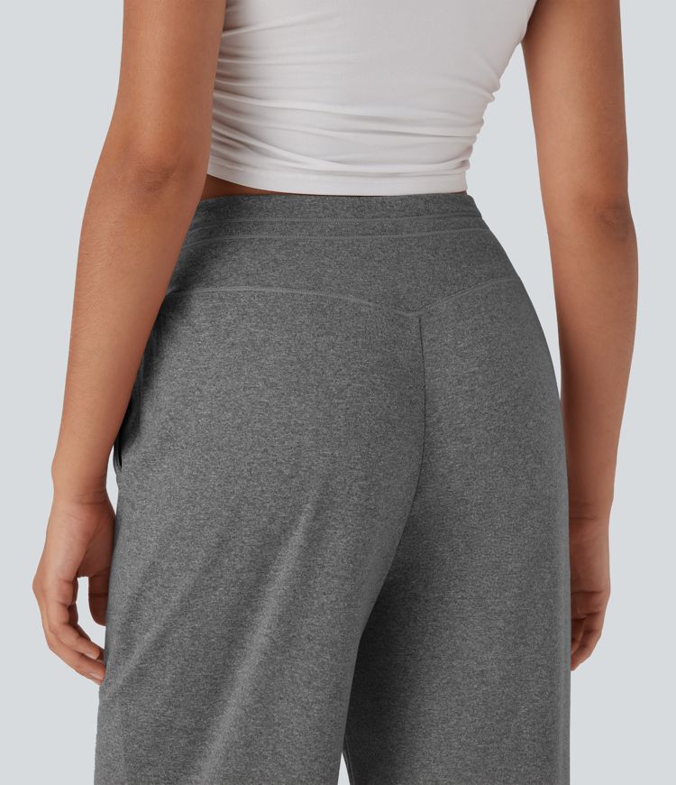 Hochgeschnittene Kordelzug-Hose mit weitem Bein und Taschen für Freizeit