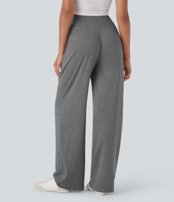 Hochgeschnittene Kordelzug-Hose mit weitem Bein und Taschen für Freizeit